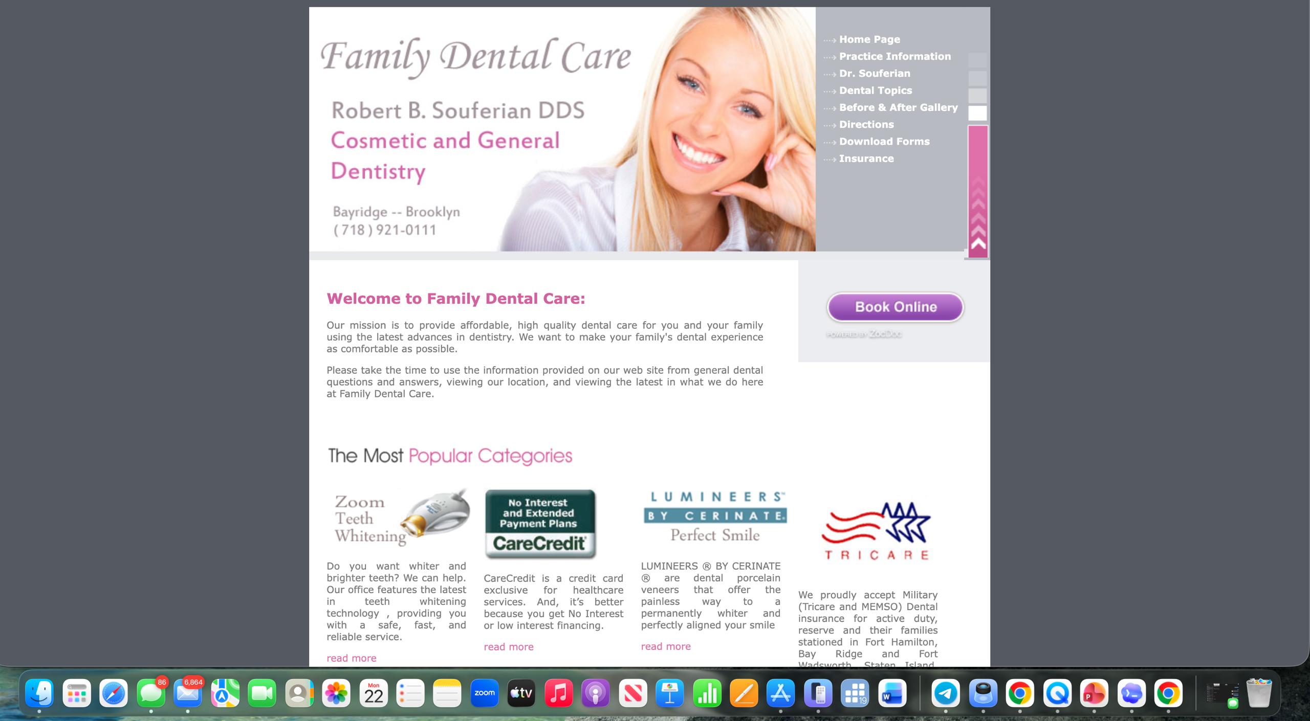 Family Dental Care website before modernization with older gray and pink layout